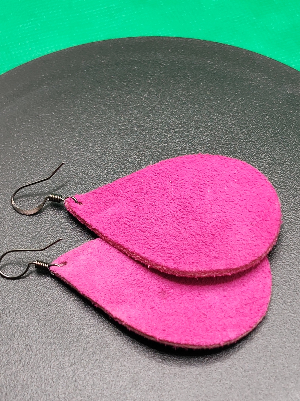 Fuchsia Teardrop Leather Earrings - Women Jewelry